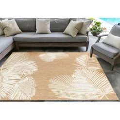 Kirkland's Home Sand Forest Leaf Indoor/Outdoor Area Rug, 4X7- Outdoor Rugs