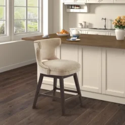 Kirkland's Home Sandy Beige Curve Back Swivel Counter Stool- Bar Stools & Counter Height Stools