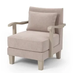Kirkland's Home Sandy Beige Curved Arms Accent Chair- Accent Chairs