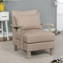 Kirkland's Home Sandy Beige Curved Arms Accent Chair- Accent Chairs