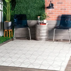 Kirkland's Home Sanford Light Gray Geometric Outdoor Rug, 8X10- Outdoor Rugs