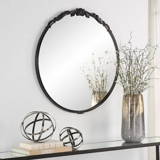 Kirkland's Home Satin Black Ornate Round Wall Mirror- Decorative Mirrors
