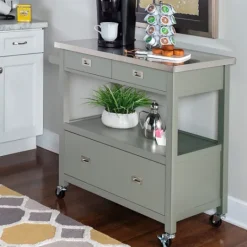 Kirkland's Home Scarlett Rolling 2-Door Steel Top Kitchen Cart- Kitchen Islands & Bar Carts