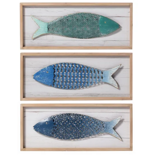 Kirkland's Home School Of Fish Wooden And Metal Plaques, Set Of 3- Wall Plaques