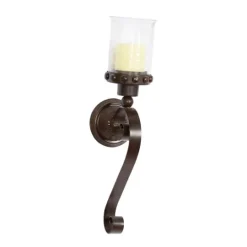 Kirkland's Home Scrolled Wrought Iron And Glass Hurricane Sconce- Sconces
