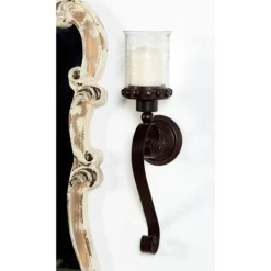 Kirkland's Home Scrolled Wrought Iron And Glass Hurricane Sconce- Sconces