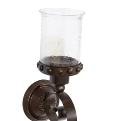 Kirkland's Home Scrolled Wrought Iron And Glass Hurricane Sconce- Sconces
