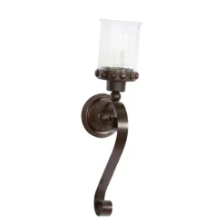 Kirkland's Home Scrolled Wrought Iron And Glass Hurricane Sconce- Sconces