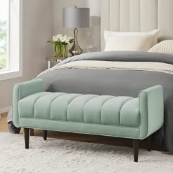 Kirkland's Home Seafoam Velvet Bench- Benches & Ottomans