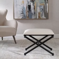 Kirkland's Home Seat And Black Metal Ottoman- Benches & Ottomans