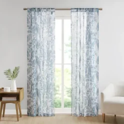 Kirkland's Home Sheer Blue Botanical Curtain Panel Set, 95 In.- Curtains & Drapes