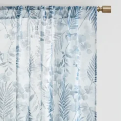 Kirkland's Home Sheer Blue Botanical Curtain Panel Set, 95 In.- Curtains & Drapes
