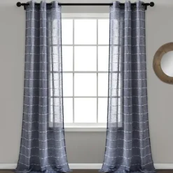 Kirkland's Home Sheer Navy Textured Curtain Panel Set, 84 In.- Curtains & Drapes