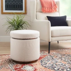 Kirkland's Home Sherpa Upholstered Storage Ottoman- Benches & Ottomans