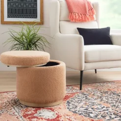 Kirkland's Home Sherpa Upholstered Storage Ottoman- Benches & Ottomans