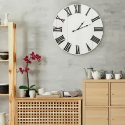 Kirkland's Home Shiplap Whitewashed Wooden Wall Clock- Clocks