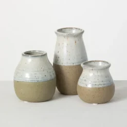 Kirkland's Home Short Terracotta Two-Tone Speckled Vases, Set Of 3- Vases