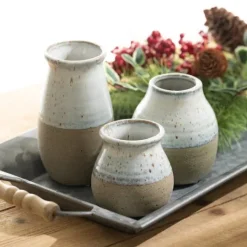 Kirkland's Home Short Terracotta Two-Tone Speckled Vases, Set Of 3- Vases