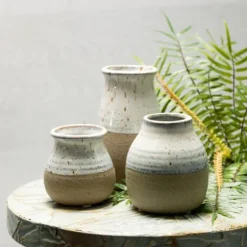 Kirkland's Home Short Terracotta Two-Tone Speckled Vases, Set Of 3- Vases