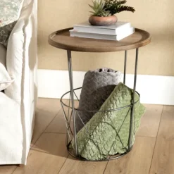Kirkland's Home Side Table With Metal Wire Basket- Accent & End Tables