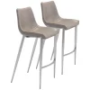 Kirkland's Home Silver & Beige Faux Leather Bar Stools, Set Of 2- Bar Stools & Counter Height Stools