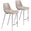 Kirkland's Home Silver & Beige Leather Counter Stools, Set Of 2- Bar Stools & Counter Height Stools