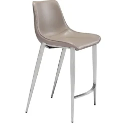 Kirkland's Home Silver & Beige Leather Counter Stools, Set Of 2- Bar Stools & Counter Height Stools