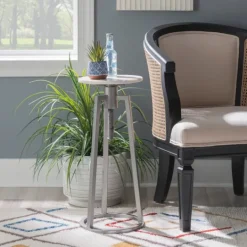 Kirkland's Home Silver And White Marble Adjustable Drink Table- Accent & End Tables