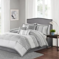 Kirkland's Home Silver Geometric Stripes 7-Pc. King Comforter Set- Comforters