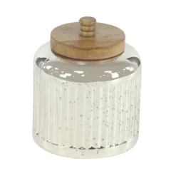 Kirkland's Home Silver Glass Jars With Wooden Lids, Set Of 3- Decorative Bowls & Jars