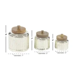 Kirkland's Home Silver Glass Jars With Wooden Lids, Set Of 3- Decorative Bowls & Jars