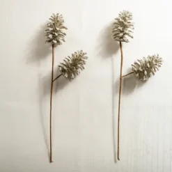 Kirkland's Home Silver Glittery Pinecone Floral Stem, Set Of 2- Stems & Bouquets