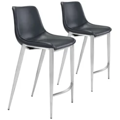 Kirkland's Home Silver Leather Counter Stools, Set Of 2- Bar Stools & Counter Height Stools