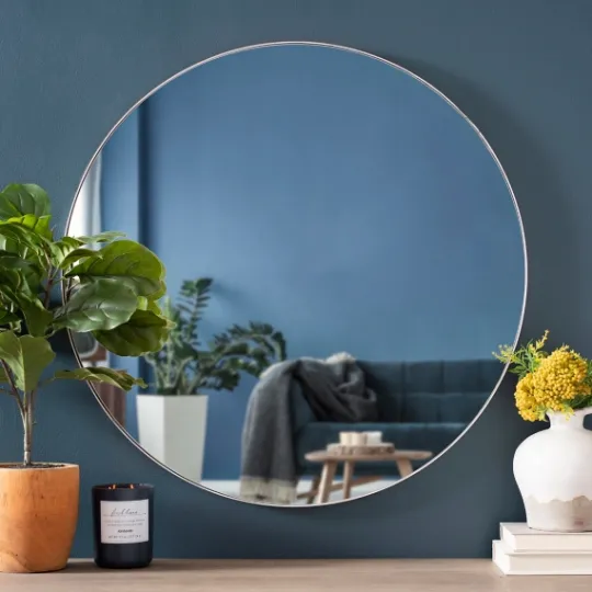 Kirkland's Home Silver Metal Linear Round Mirror, 30 In.- Decorative Mirrors
