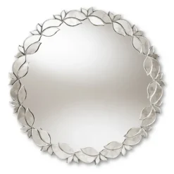 Kirkland's Home Silver Petal Leaf Round Wood Frame Wall Mirror- Decorative Mirrors