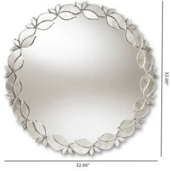 Kirkland's Home Silver Petal Leaf Round Wood Frame Wall Mirror- Decorative Mirrors