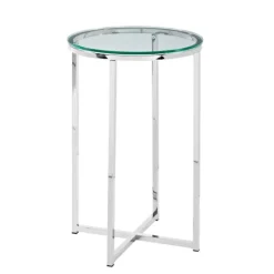 Kirkland's Home Silvery Glass Top X Base Round Accent Table- Accent & End Tables