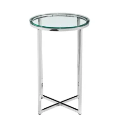 Kirkland's Home Silvery Glass Top X Base Round Accent Table- Accent & End Tables