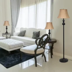 Kirkland's Home Simple Bronze Metal 3-Pc. Floor And Table Lamp Set- Table Lamps