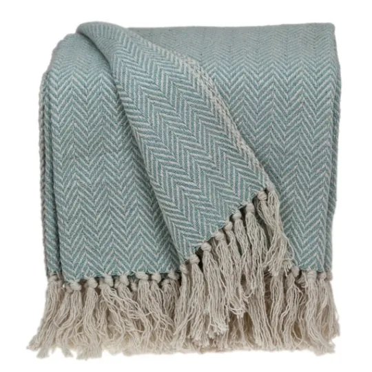 Kirkland's Home Sky Blue Chevron Cotton Handloomed Tassel Throw- Blankets & Throws