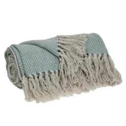 Kirkland's Home Sky Blue Chevron Cotton Handloomed Tassel Throw- Blankets & Throws