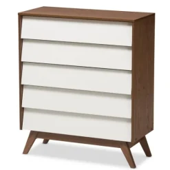 Kirkland's Home Slant Two-Tone Walnut 5-Drawer Chest- Dressers & Chests
