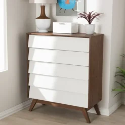 Kirkland's Home Slant Two-Tone Walnut 5-Drawer Chest- Dressers & Chests