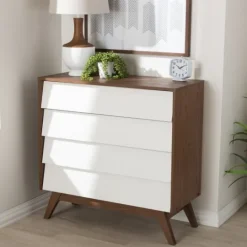 Kirkland's Home Slant Two-Tone Walnut 4-Drawer Chest- Dressers & Chests