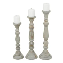 Kirkland's Home Slate Rustic Mango Wood 3-Pc. Candle Holder Set- Candle Holders