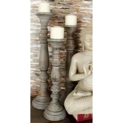 Kirkland's Home Slate Rustic Mango Wood 3-Pc. Candle Holder Set- Candle Holders