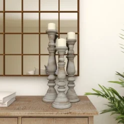 Kirkland's Home Slate Rustic Mango Wood 3-Pc. Candle Holder Set- Candle Holders