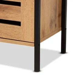Kirkland's Home Slatted Oak Wood Cabinet- Entryway Furniture