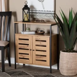 Kirkland's Home Slatted Oak Wood Cabinet- Entryway Furniture