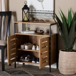 Kirkland's Home Slatted Oak Wood Cabinet- Entryway Furniture